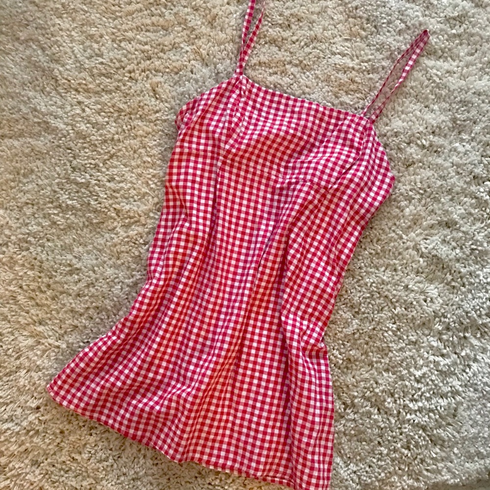 Red gingham Elizabeth pandos mini dress